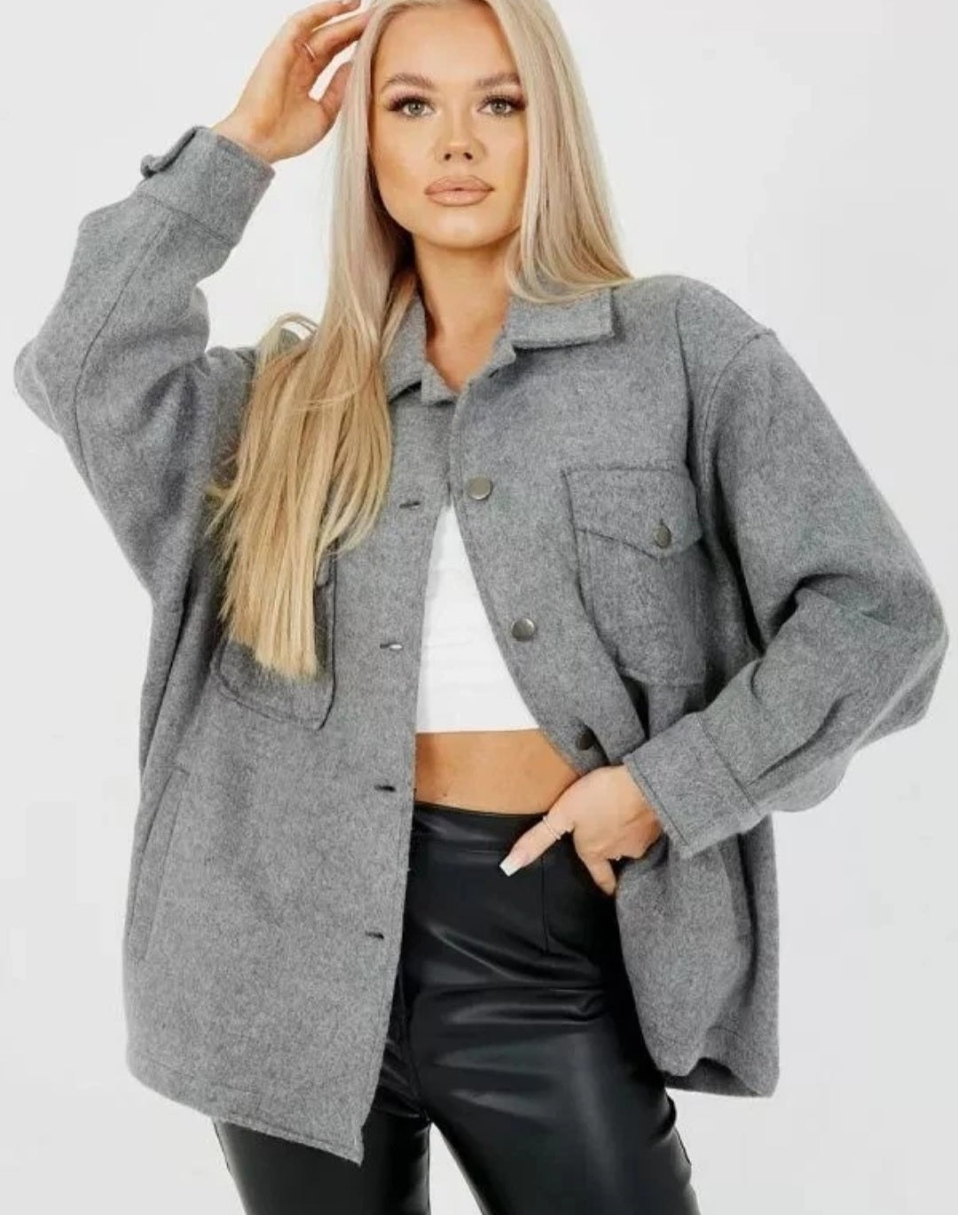 Women's Ladies Fleeced Oversized Plain Shacket