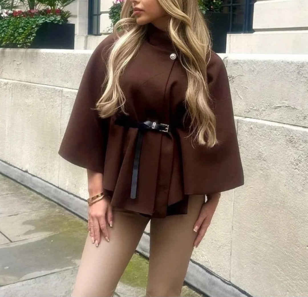 Womens Short Sleeve Belted Poncho