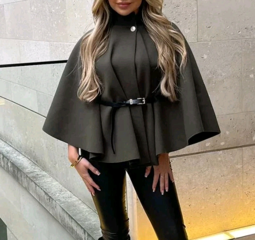 Womens Short Sleeve Belted Poncho