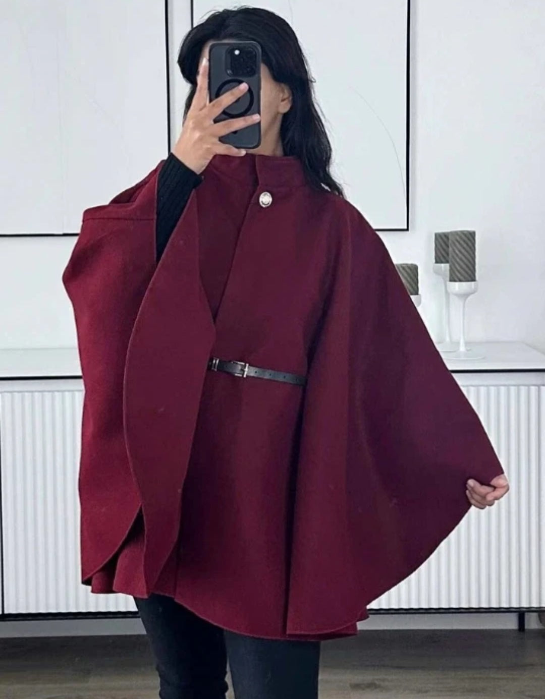 Womens Short Sleeve Belted Poncho