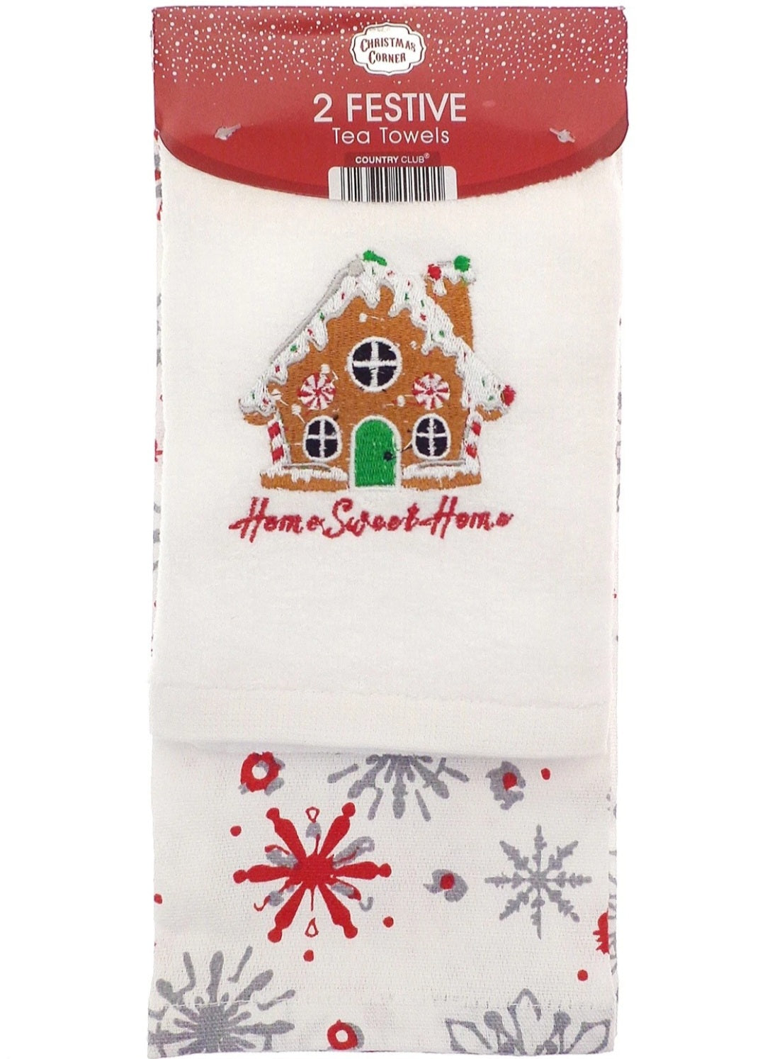 2 PK Embroidered Cotton Xmas Tea Towels