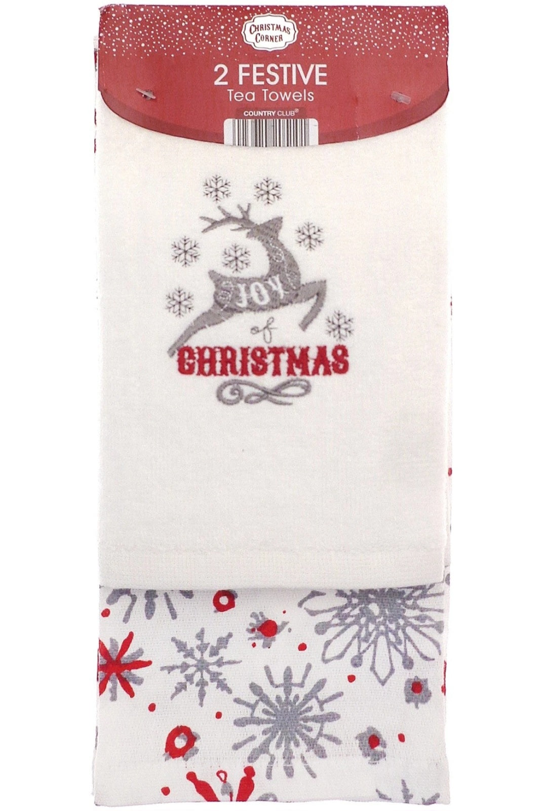 2 PK Embroidered Cotton Xmas Tea Towels