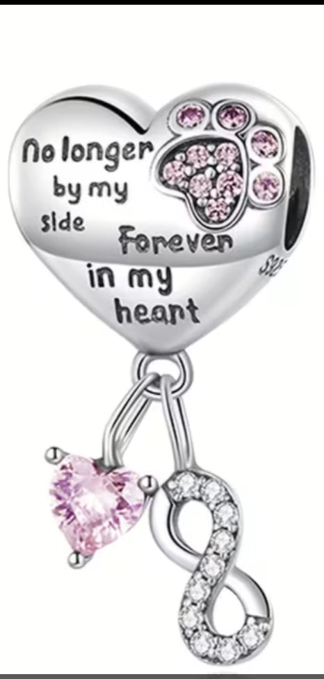 S925 Sterling Silver Original Charm "Forever in my heart" Pet Paw Charm