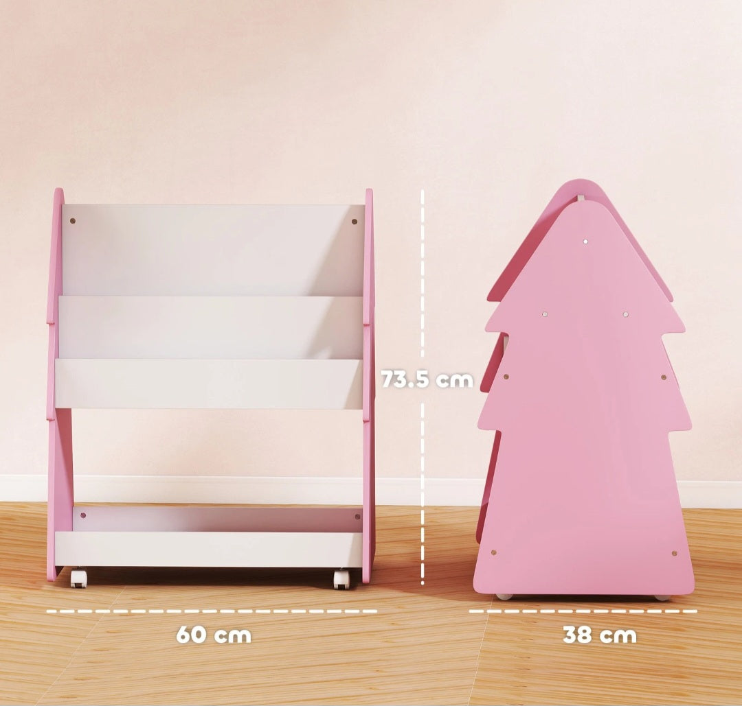 Double-Sided Kids Bookshelf and Toy Storage with Wheels