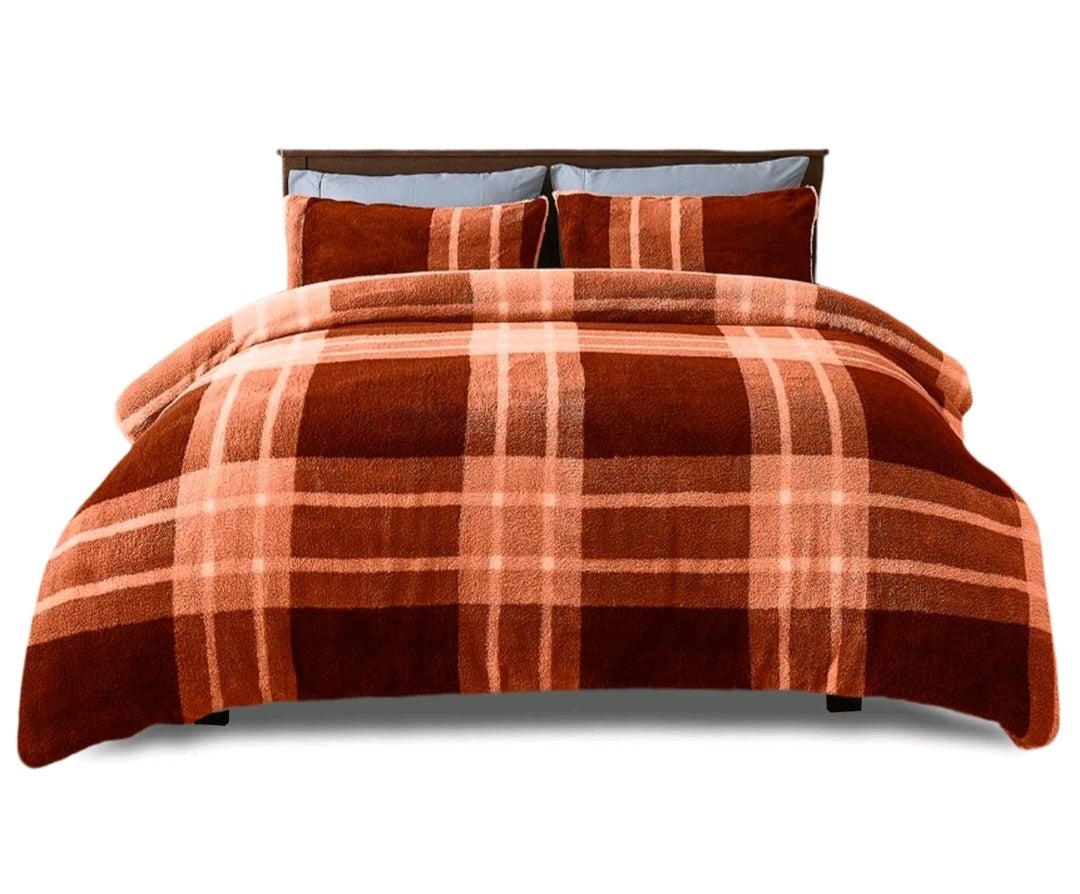 Checked Teddy Fleece Duvet Cover Set