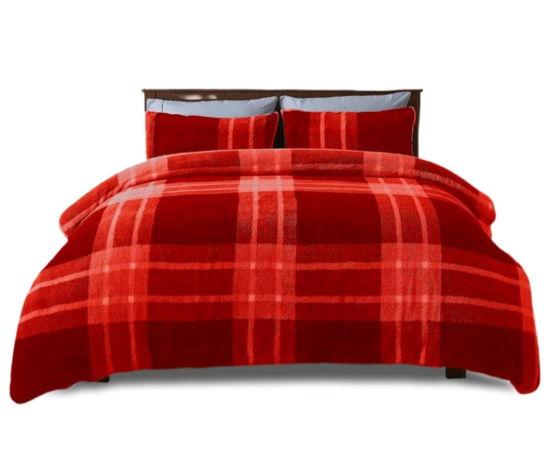 Checked Teddy Fleece Duvet Cover Set