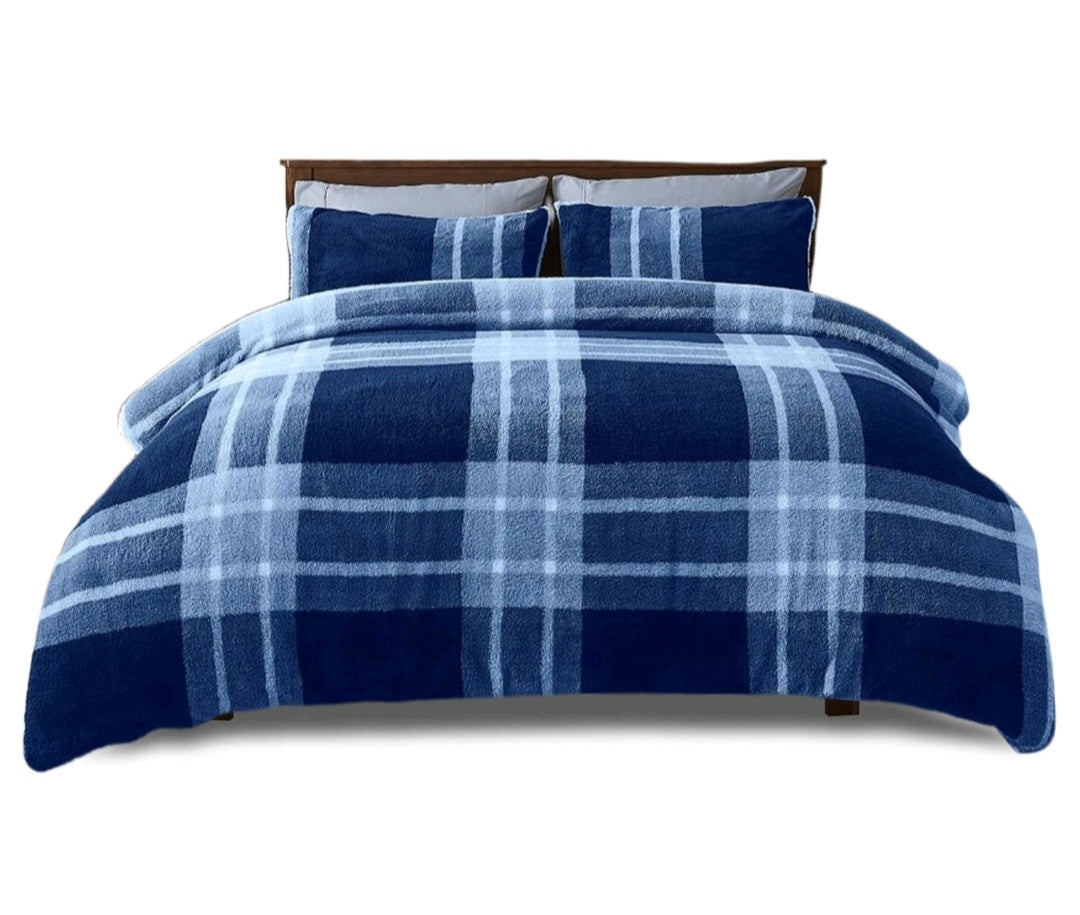 Checked Teddy Fleece Duvet Cover Set