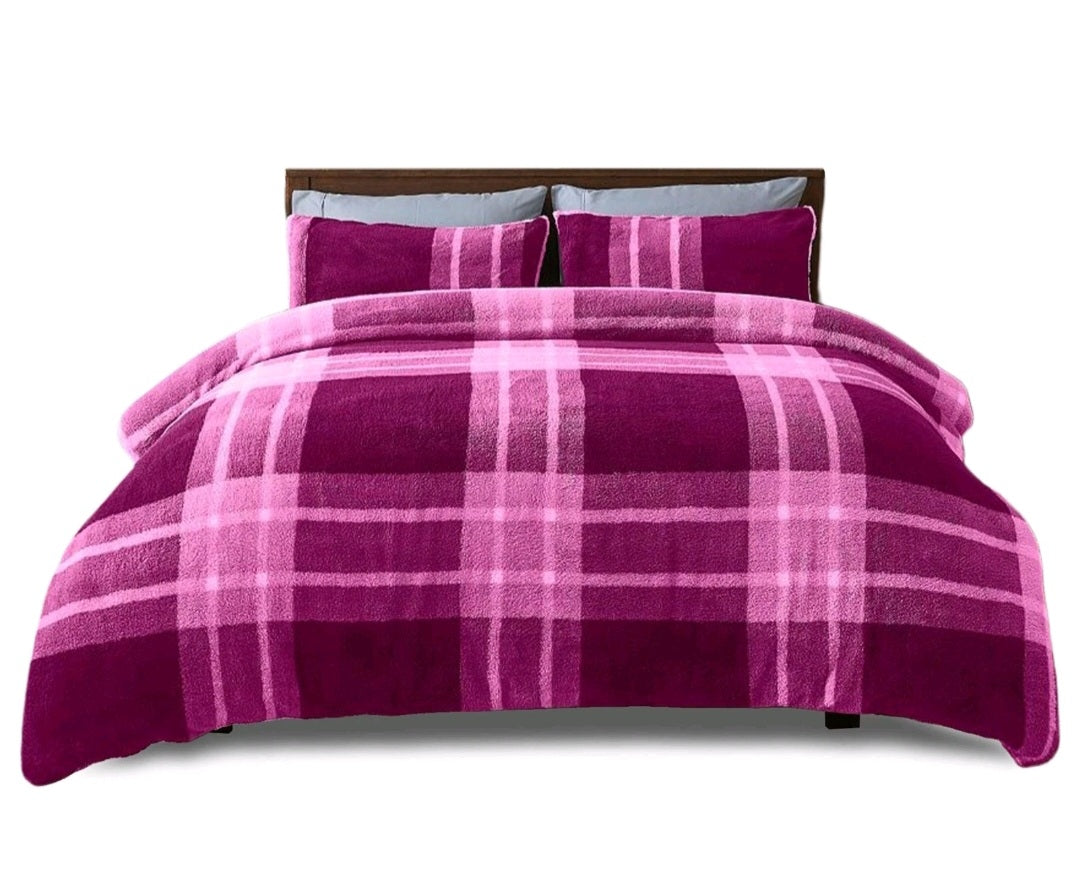 Checked Teddy Fleece Duvet Cover Set