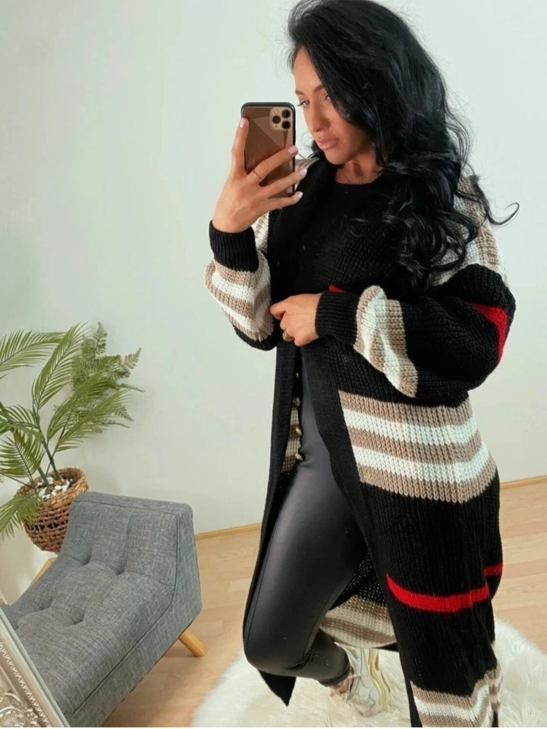 Women Chunky Knitted stripe Oversized Cardigan