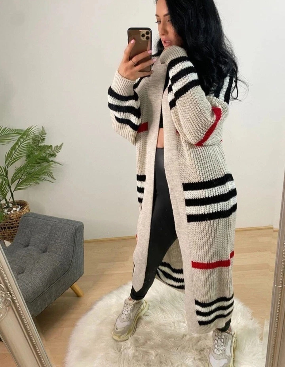 Women Chunky Knitted stripe Oversized Cardigan
