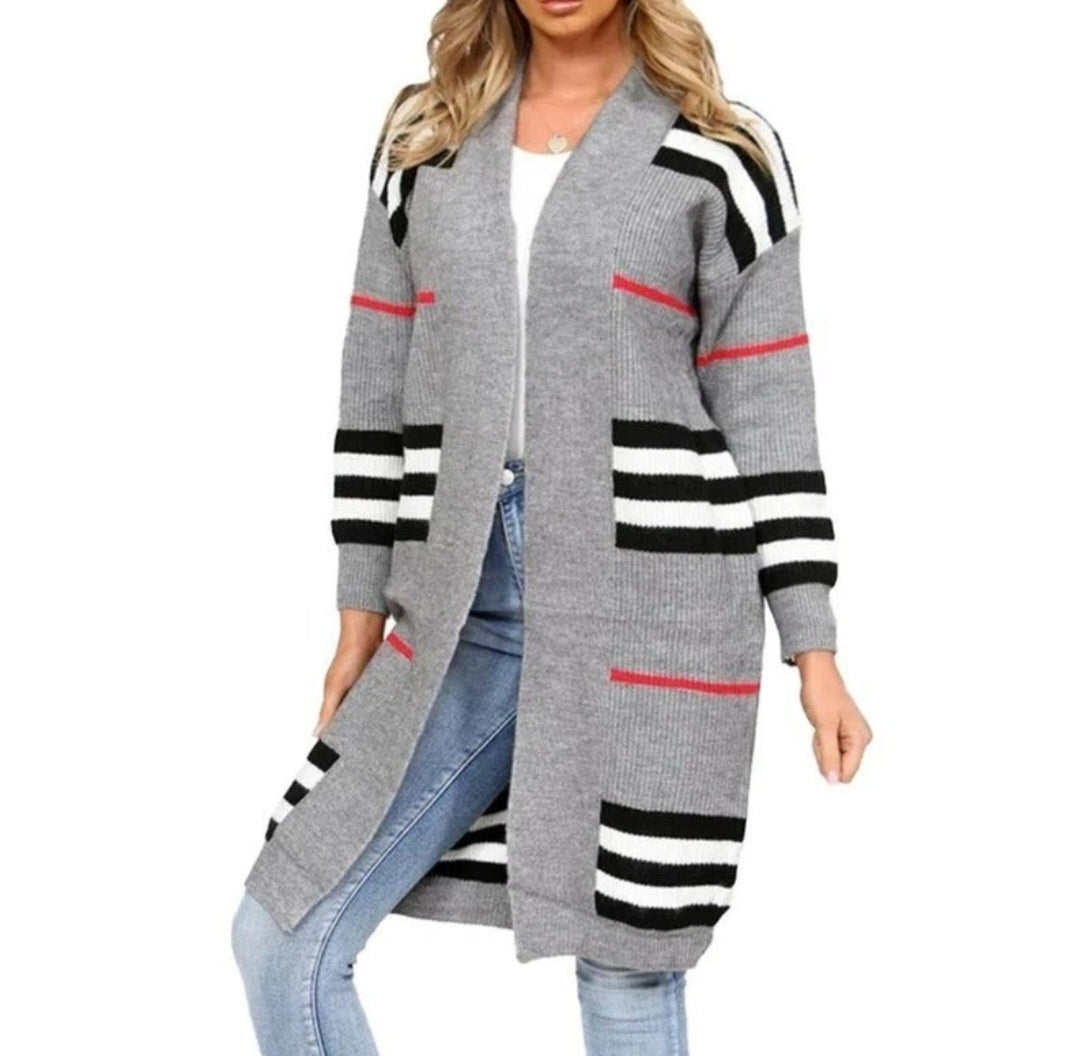 Women Chunky Knitted stripe Oversized Cardigan