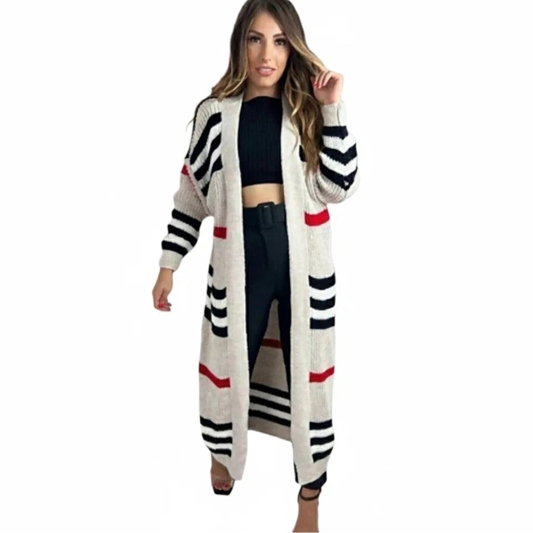 Women Chunky Knitted stripe Oversized Cardigan
