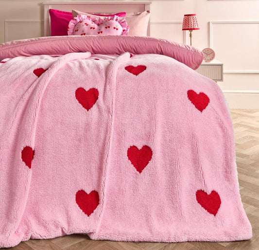 Hearts Throw Tufted Teddy Fleece Blanket