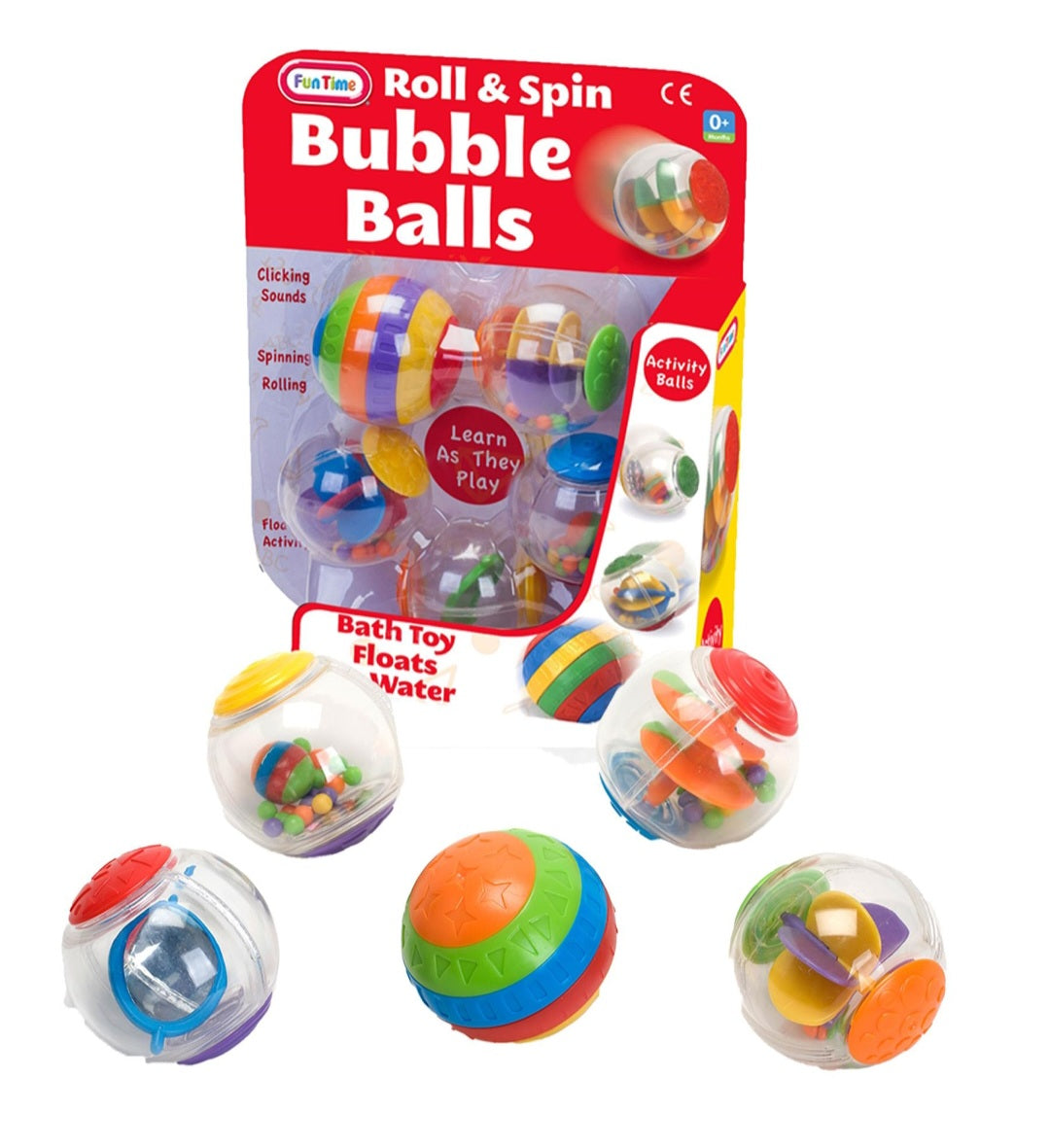 Spin and Roll Bubble Balls 5 Piece Set Baby Bath Toy for Toddlers 0 Months+