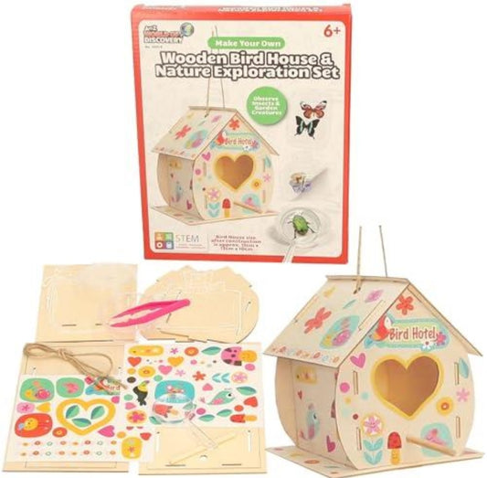 Kids Wooden Bird House Kit DIY Paint & Craft STEM Nature Garden Set for Kids 6+
