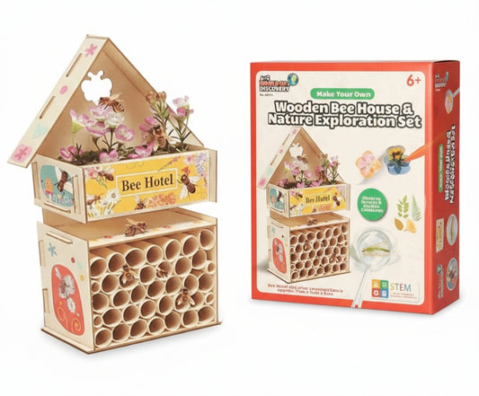 4 Kids Wooden Bee House Kit DIY STEM Craft Garden Bee Hotel Nature Set 6+