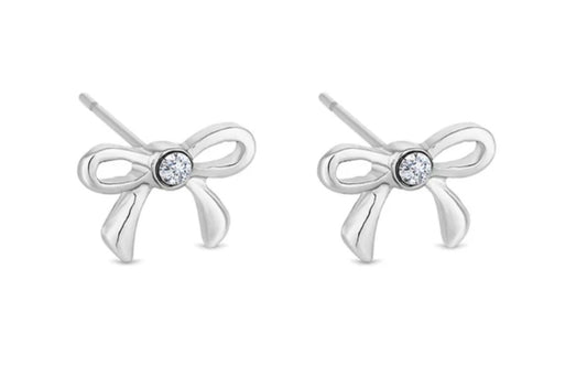 Diamond Style Bow Stud Earrings