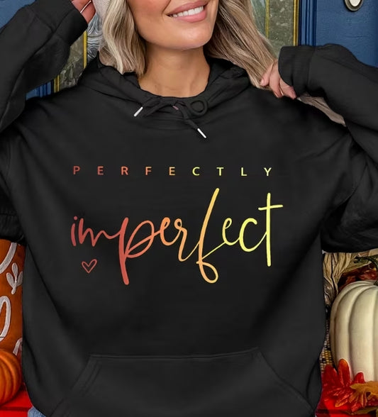 Plus Size "Perfectly Imperfect" Graphic Hooded Sweatshirt