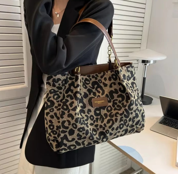 Leopard Print Commuter Tote Shoulder Bag