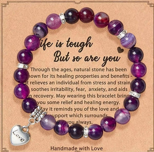 Inspirational natural stone bracelet with love pendant