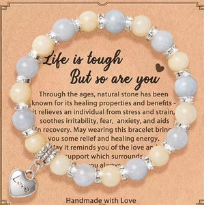 Inspirational natural stone bracelet with love pendant