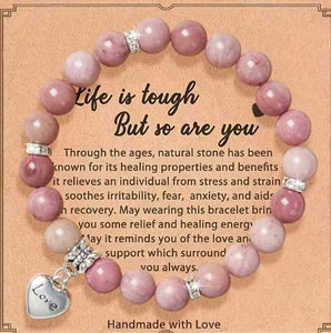 Inspirational natural stone bracelet with love pendant