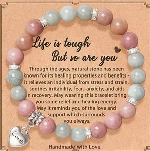 Inspirational natural stone bracelet with love pendant