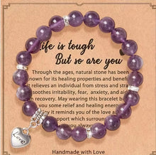 Load image into Gallery viewer, Inspirational natural stone bracelet with love pendant