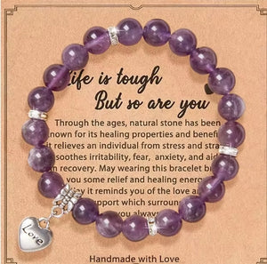 Inspirational natural stone bracelet with love pendant