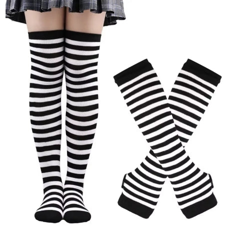 Womens Striped Thigh High Socks and Gloves