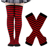 Womens Striped Thigh High Socks and Gloves