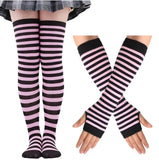 Womens Striped Thigh High Socks and Gloves