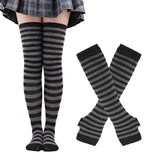 Womens Striped Thigh High Socks and Gloves