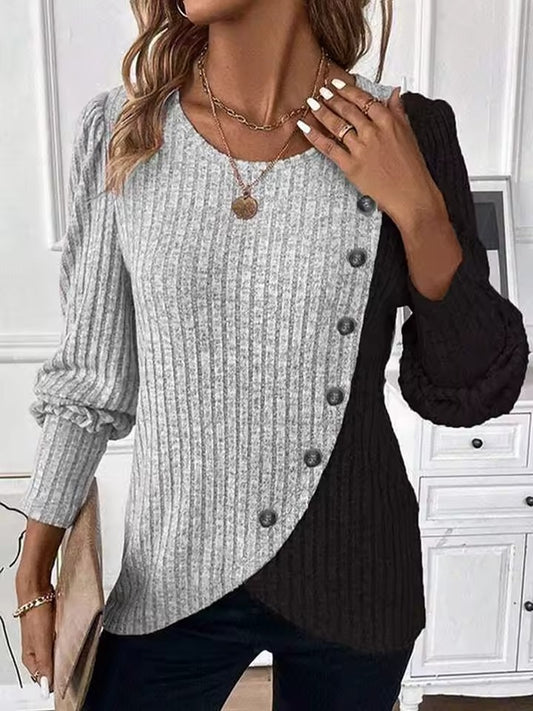 O-neck Buttons Long Sleeved Sweater