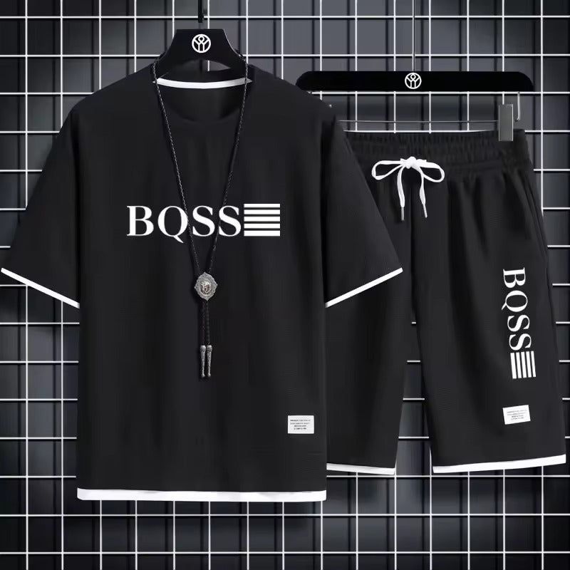 Men's Waffle Sets Casual T-Shirt And Shorts Set