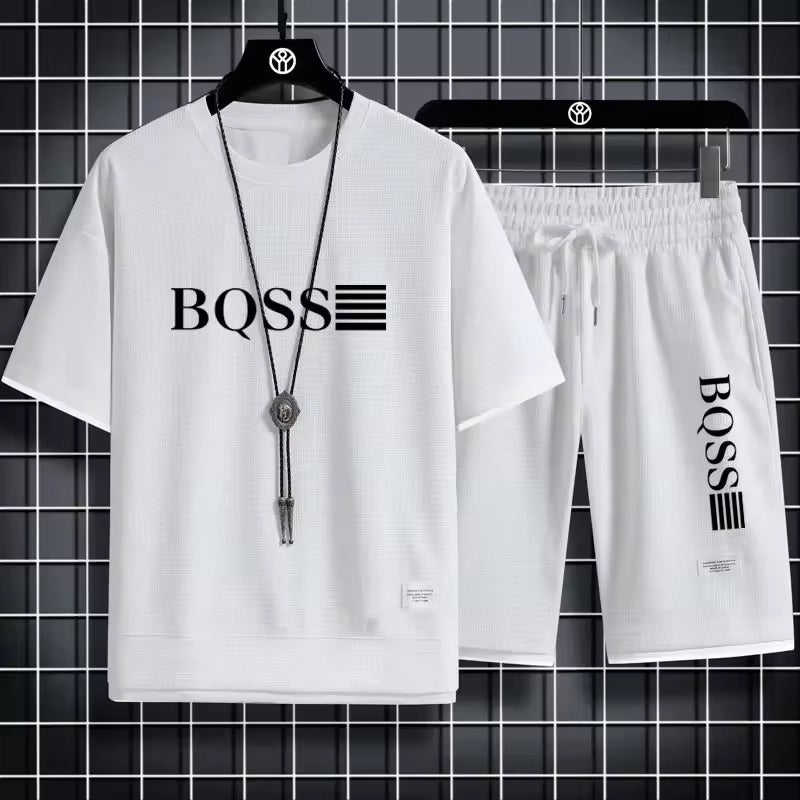 Men's Waffle Sets Casual T-Shirt And Shorts Set