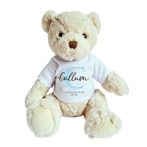 Teddy Bear with Personalised Blue Initial Shirt