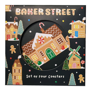 Set of 4 Cork Novelty Coasters - Christmas Baker Street