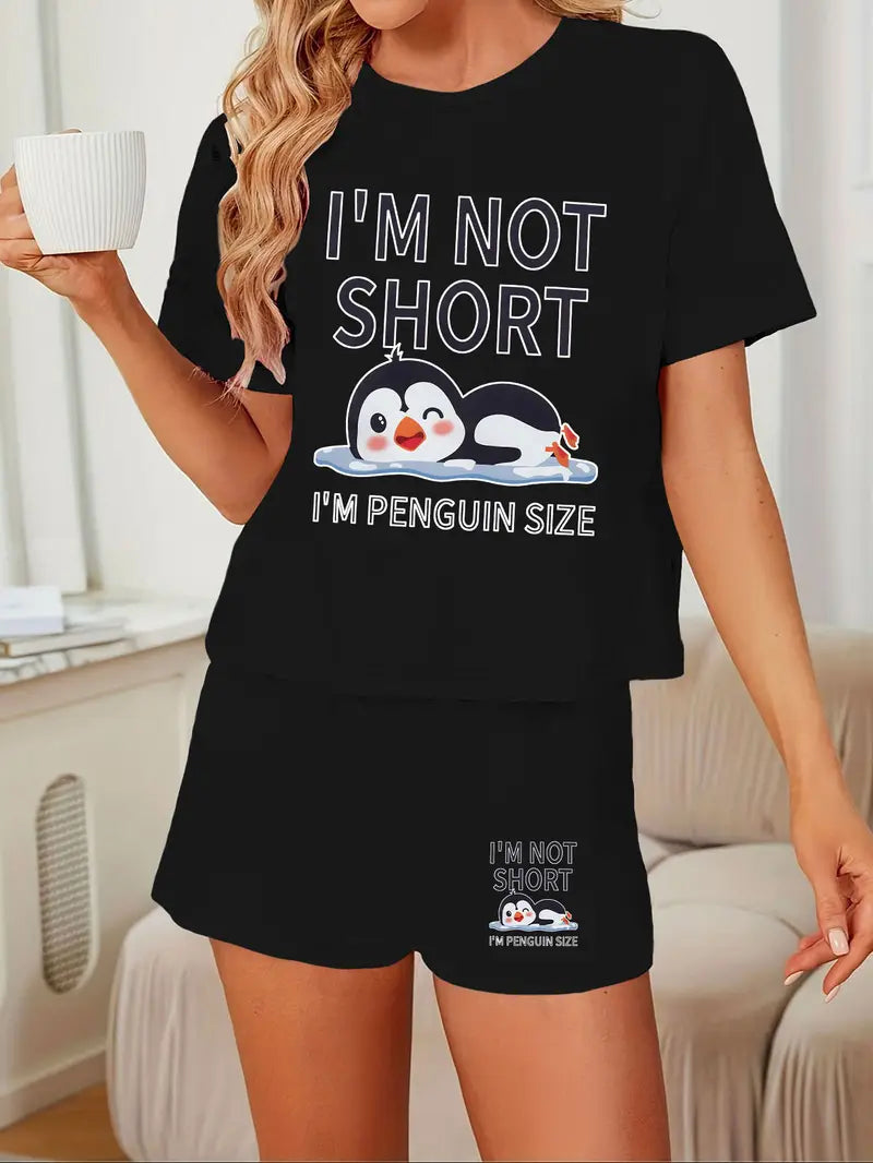 Women'S Penguin Print Casual Shorts Set