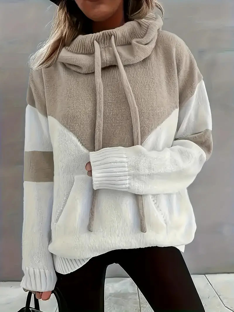 Elegant Fashion Autumn-Winter Color-Block Hooded Sweater