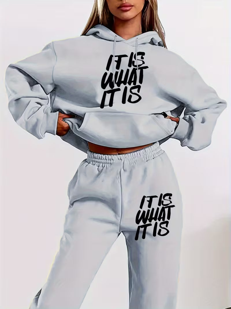 Women'S Letter Print Hoodie & Sweatshirt Set