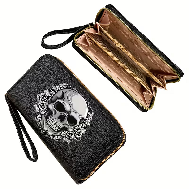 Gothic Skull & Floral Clutch Wallet