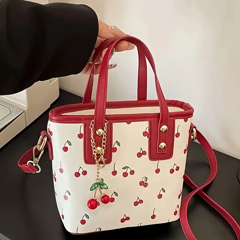 Cherry Print Handbag with Cherry Charm