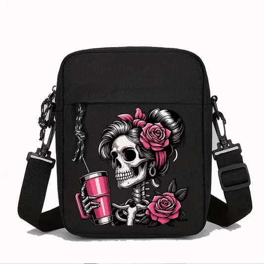 Skull and Rose Pattern Women's Crossbody Bag