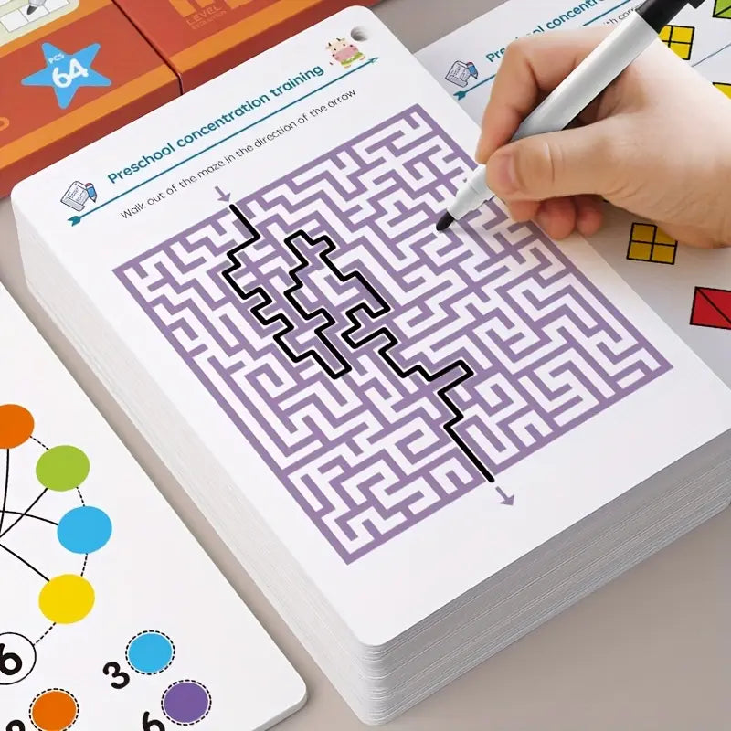 64-Page Reusable Learning Workbook Bundle with 8 Pens & 1 Eraser