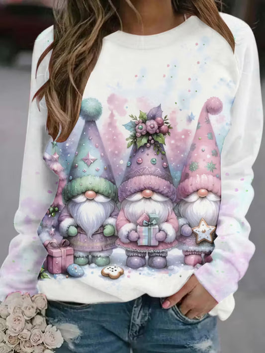 Women's Christmas Gnome & Snowflake Print Sweatshirt