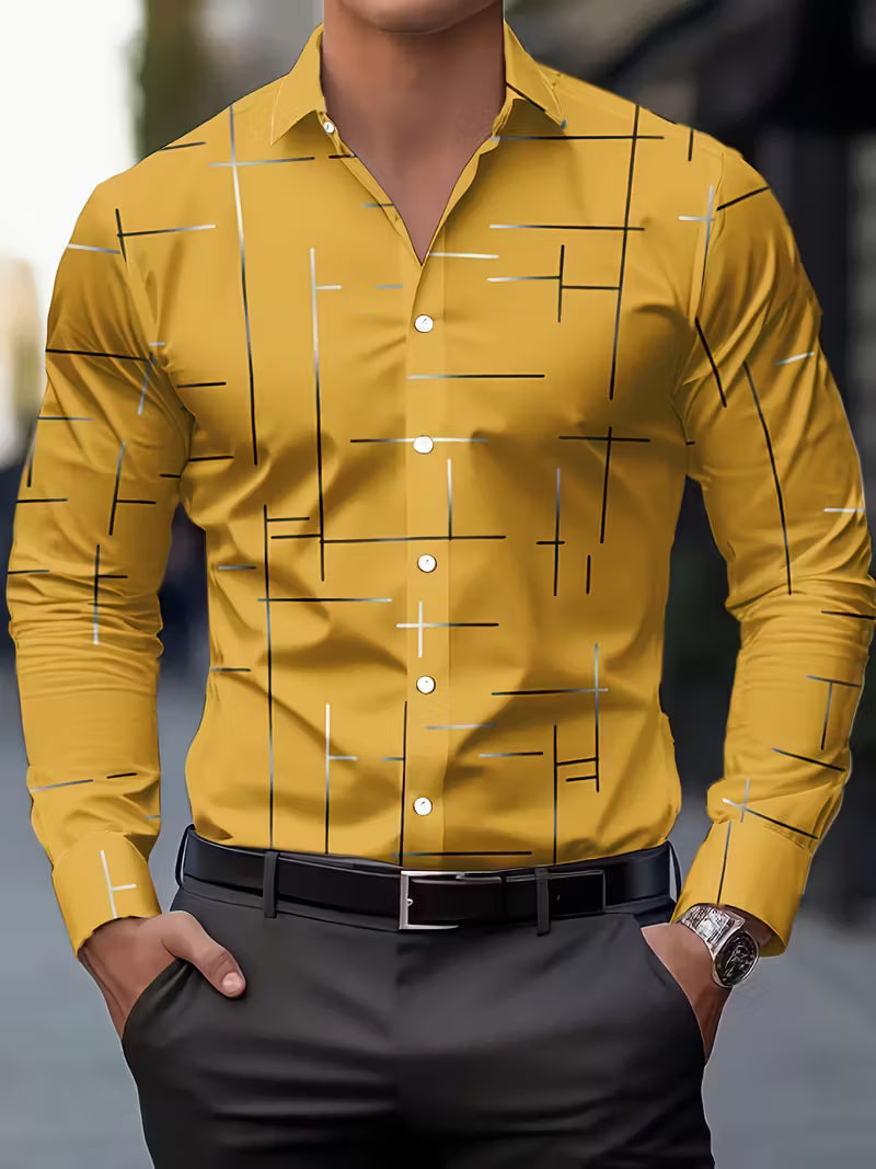 Men's Casual Geometric Print Long Sleeve Shirt