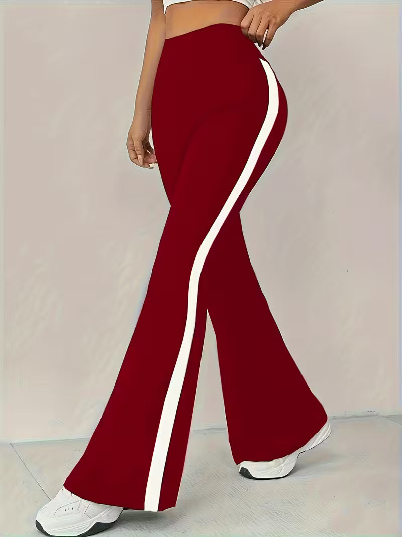 High-Waist Flare Pants with White Side Stripes