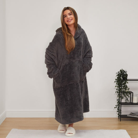 Extra Long Teddy Hoodie Blanket