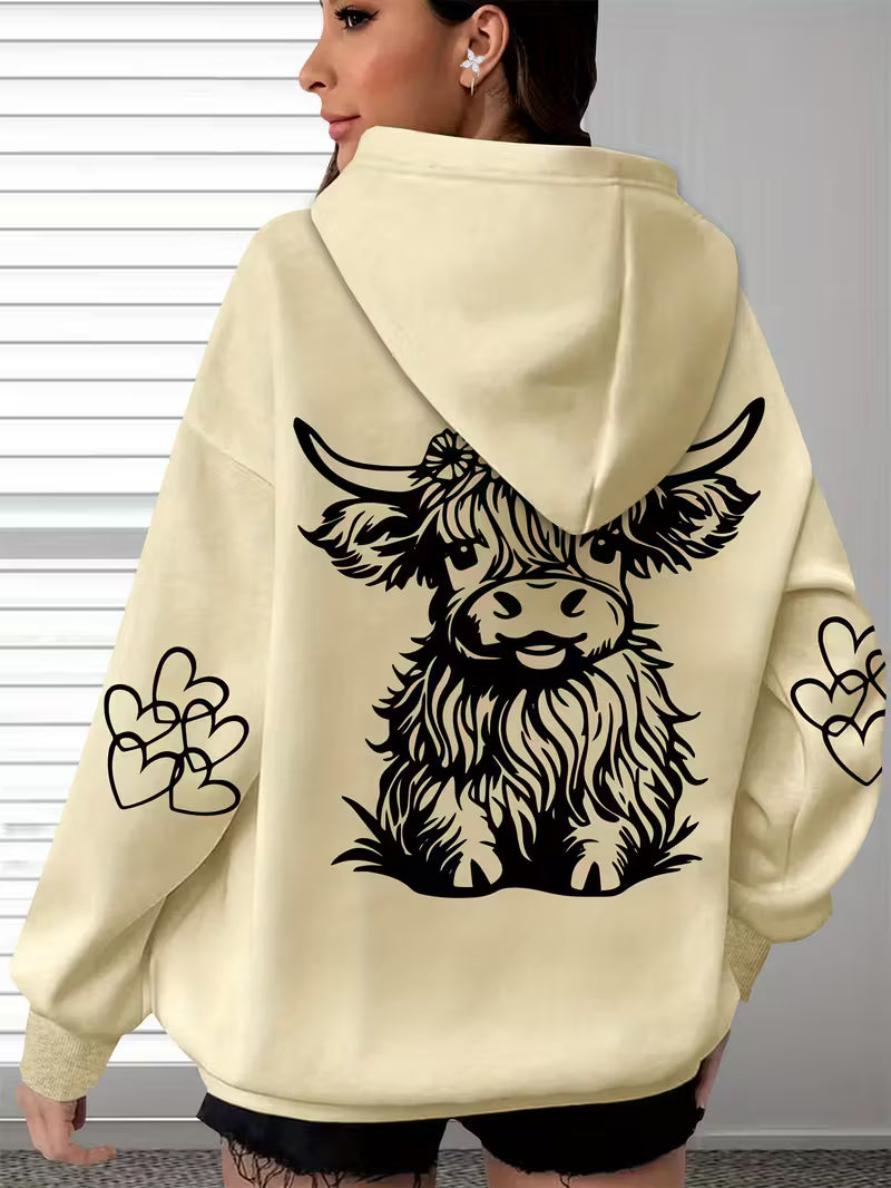 Ladies Plus Size Highland Cow Oversized Hoodie